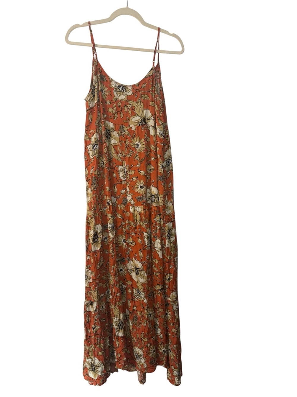 Kori Orange Floral Maxi Slip Dress with Adjustable Spaghetti Straps - Picture 3 of 10